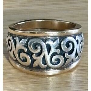 Retired James Avery Scrolled Fleur de lis 14k Gold Sterling Silver Ring Size 8